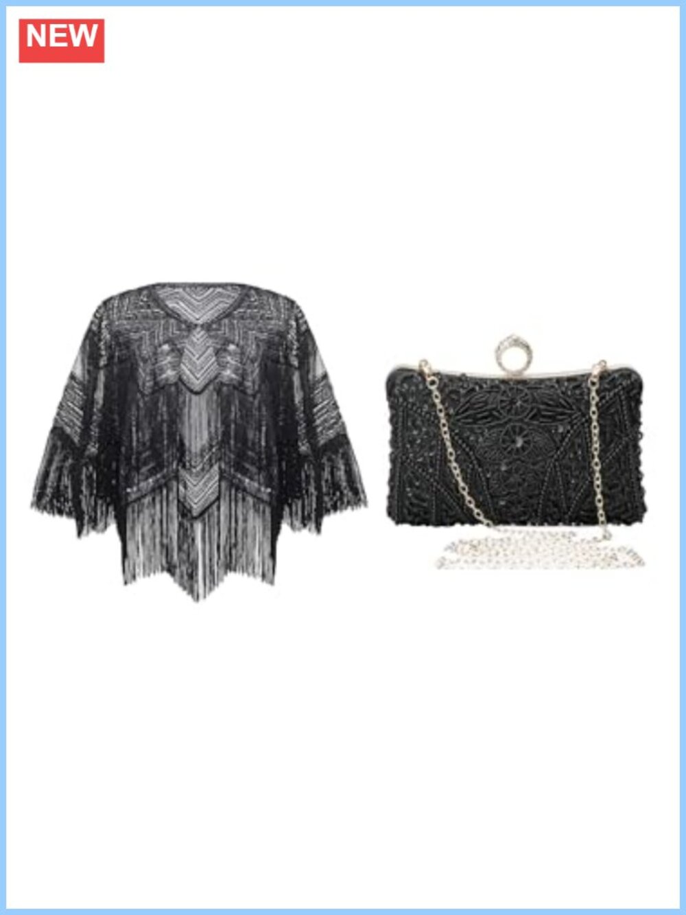 Sequin Shawl Wrap and Beaded Evening Bag Set Clutch Gatsby